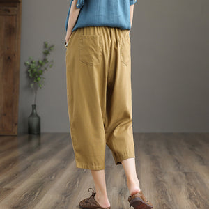 Quần baggy linen lưng thun thêu hoa văn hai túi chéo - NU6877