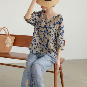 Áo sơ mi linen ngắn tay cổ V một khuy - NU7465