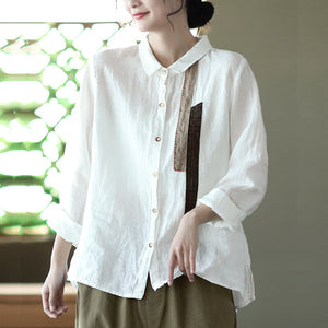 Áo sơ mi linen dài tay cổ đức may hai dải vải  - NU6717