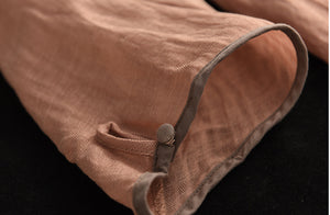 Áo sơ mi linen tay lửng cổ tròn bo viền khuy đôi - NU7408