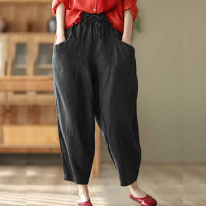 Quần baggy linen lưng thun dây rút ống rộng hai túi chéo - NU6865