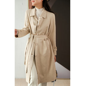 Áo khoác trench coat da lộn dài tay - NU7937