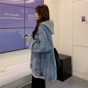 Áo khoác denim retro dài tay có mũ - NU7881