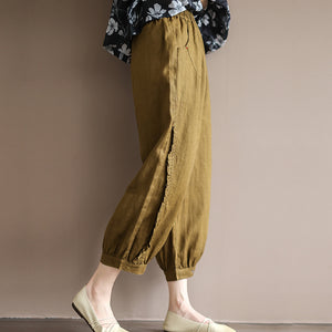 Quần baggy linen lưng thun viền xếp ly - NU7104