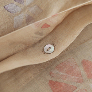 Áo sơ mi linen dài tay cổ pipi xếp ly in hoa nhí - NU6693