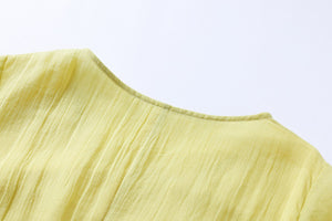 Đầm liền linen ngắn tay cổ tròn thêu bông lúa mạch - OD0738