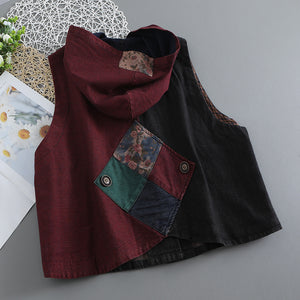 Áo khoác denim sát nách có mũ phối mảng màu - NU7601