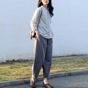Quần baggy linen lưng thun ống rộng hai túi chéo - NU6743