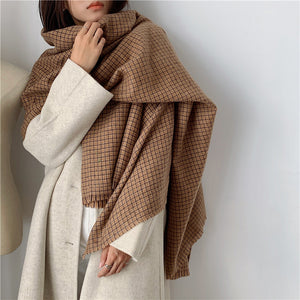 Khăn quàng len cashmere kẻ sọc caro phong cách retro - NU7806