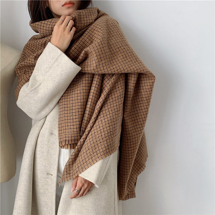Khăn quàng len cashmere kẻ sọc caro phong cách retro - NU7806