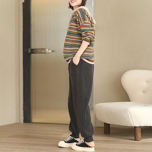 Áo hoodies len dệt kim dài tay kẻ sọc sắc màu - NU8120