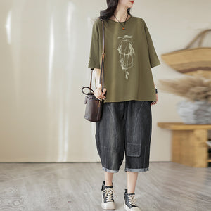 Quần baggy lửng denim lưng thun một túi vuông kiểu - NU8602