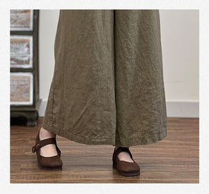 Quần baggy linen lưng thun ống rộng một màu - NU7218