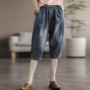 Quần sooc denim lưng thun xếp ly đối xứng - NU6914