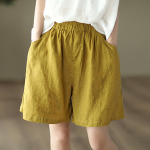 Quần sooc linen lưng thun hai túi chéo một màu - NU7039