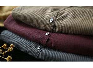 Áo sơ mi linen dài tay kẻ sọc đứng cổ pipi - NU4423
