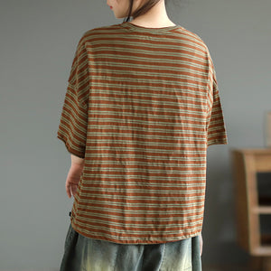 Áo T-shirt ngắn tay cổ tròn kẻ sọc in hình ngôi sao - NU8646