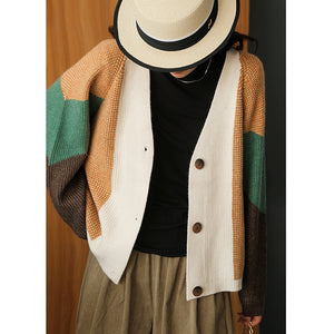 Áo khoác len cardigan dài tay cổ V ba khuy phối màu sắc - NU7783