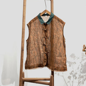 Áo sơ mi linen sát nách cổ đức khuy khuy tàu - NU7548
