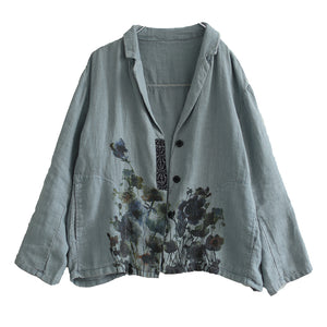 Áo khoác vest linen dài tay hai túi tròn in hoa lá - NU7873