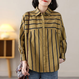 Áo sơ mi linen dài tay cổ đức kẻ sọc vạt mullet hai mảnh - NU8461