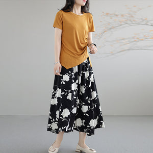 Áo T-shirt ngắn tay cổ tròn vạt chéo xếp ly - NU8347