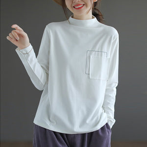 Áo T-shirt dài tay cao cổ một túi kiểu - NU8112