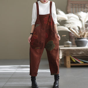 Quần baggy yếm retro in lá màu sắc - NU6625