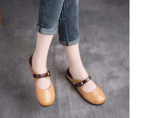Giày da retro đế bệt phối màu quai cài - OD0645