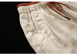 Quần baggy linen lưng thun dây rút phối màu ống côn - NU8299