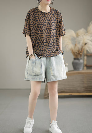 Quần sooc denim lưng thun một túi vuông kiểu sờn - NU7109