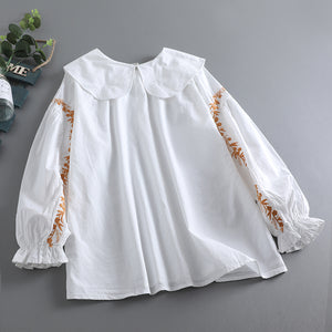 Áo sơ mi linen Morigirl dài tay thêu đối xứng khuy sắc màu - NU8321