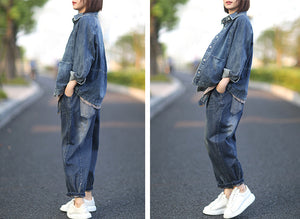 Áo khoác denim dài tay cổ đức hai túi ngang - NU3345 - kamaka.vn - thời trang nhật