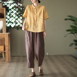 Quần baggy linen lưng thun túi vuông một màu - NU6970