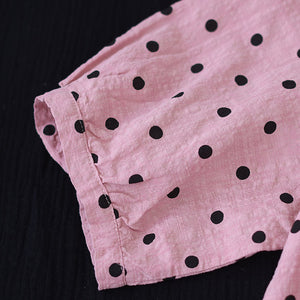 Áo sơ mi linen ngắn tay cổ pipi chấm bi - NU6861