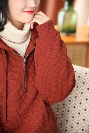 Áo hoodies len nhung đập caro dài tay chần lông - NU8087