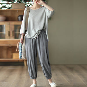 Quần baggy linen lưng thun dây rút hai túi chéo - NU7026