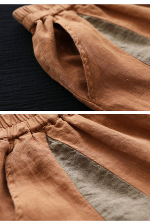 Quần baggy linen lưng thun phối vải màu gấu thắt dây - NU7367