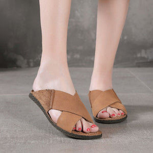 Dép da retro may tay đế bệt giày - NU5243