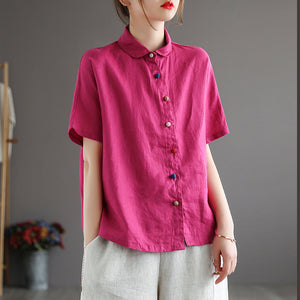 Áo sơ mi linen ngắn tay cổ pipi khuy tròn màu sắc - NU5682
