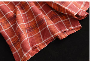 Quần sooc linen sọc caro lưng thun dây rút  - NU7069