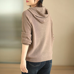 Áo hoodies dệt kim dài tay một màu khóa kéo - NU7952