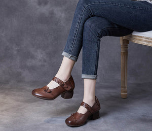 Giày da retro đế cao quai đan thủ công - OD1186