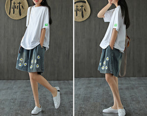 Quần sooc denim thêu hoa cúc - NU6808