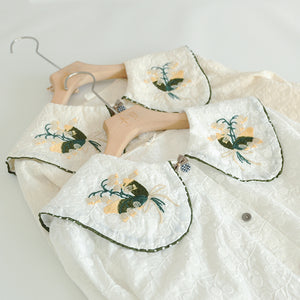 Áo sơ mi linen Morigirl dài tay cổ áo thêu đối xứng - NU8322