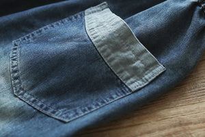 Quần baggy lửng denim lưng thun mảng màu - NU8297