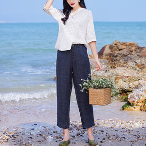 Quần baggy linen ống đứng hai túi khóa kéo - OD0608