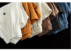 Quần sooc linen lưng thun hai túi chéo một túi kiểu - NU7117