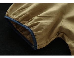 Áo sơ mi linen ngắn tay xếp li cổ pipi - NU7242