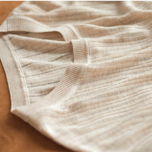 Áo T-shirt len dài tay tay cổ tròn sọc gân - NU7684